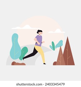 Man jogging in the park. Vector illustration in flat style.