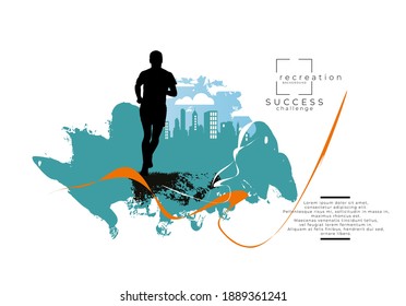 Man jogging to promote good health. Sport background ready for poster or banner, vector.