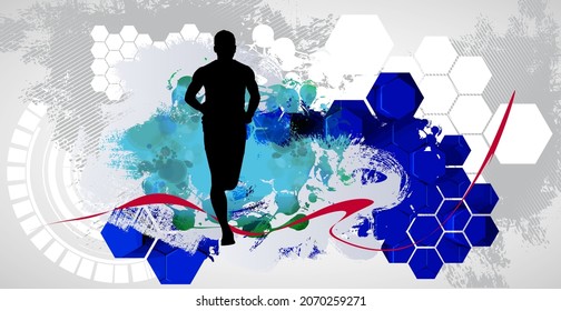 Man jogging to promote good health. Sport background ready for poster or banner, vector
