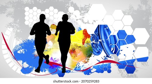 Man jogging to promote good health. Sport background ready for poster or banner, vector
