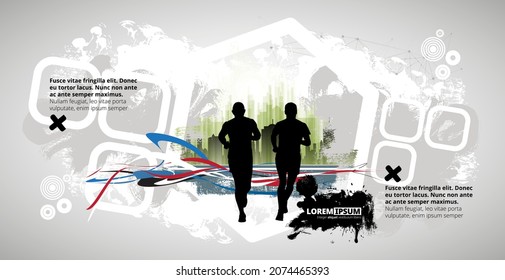 Man jogging to promote good health. Sport background ready for poster or banner, vector