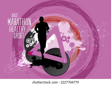 Man jogging to promote good health. Sport background ready for poster or banner, vector.