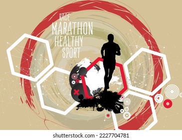 Man jogging to promote good health. Sport background ready for poster or banner, vector.