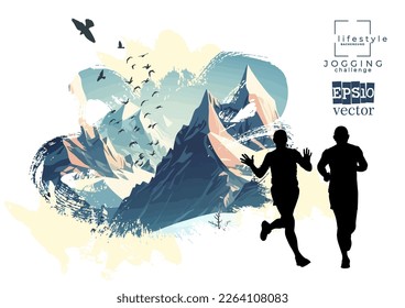 Man jogging to promote good health. Sport background ready for poster or banner, vector.