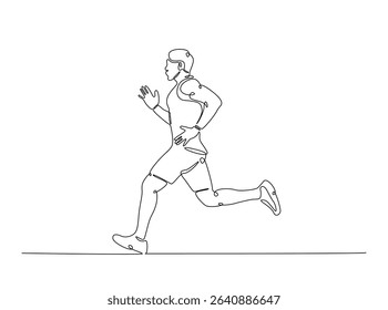 Man jogging in single outline illustration. Continuous line art drawing of running clears the mind of all worries. Editable stroke.