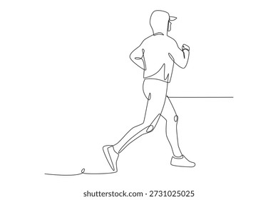 Homem correndo no inverno. Exercícios de inverno ao ar livre desenho de uma linha