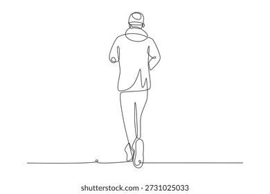Homem correndo no inverno. Exercícios de inverno ao ar livre desenho de uma linha
