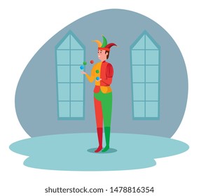 man joker with costume in the castle and windows