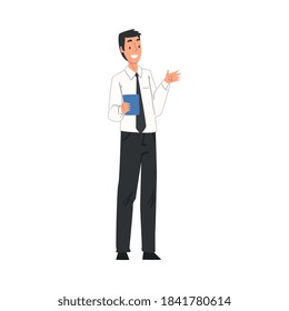 Man Journalist or TV Presenter Character, Television Industry Concept Cartoon Style Vector Illustration