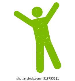Man Joy grainy textured eco green icon for overlay watermark stamps. Flat symbol with unclean texture. Dotted vector ink rubber seal stamp with grunge design on a white background.
