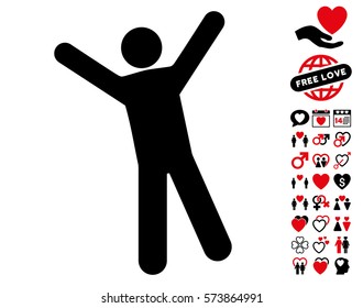 Man Joy icon with bonus dating images. Vector illustration style is flat iconic intensive red and black symbols on white background.