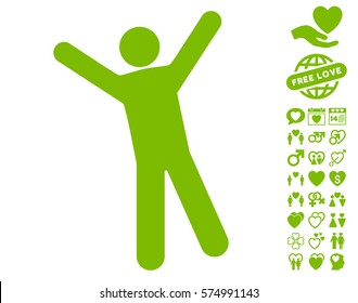 Man Joy pictograph with bonus dating images. Vector illustration style is flat iconic eco green symbols on white background.