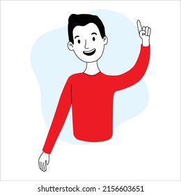 Man with joyful face and finger up. Concept of great idea.