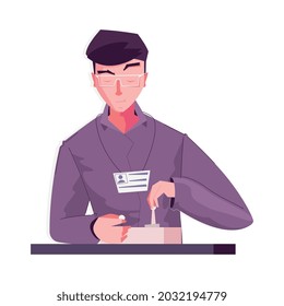 Man with joystick remote control flat vector illustration