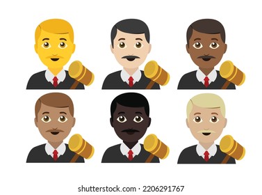 Ilustración de emoji vectorial de conjunto de gavel de juez hombre