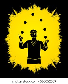A man juggling balls designed on grunge frame background graphic vector.