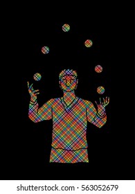 A man juggling balls designed using colorful pixels graphic vector.