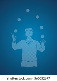 A man juggling balls designed using dots pixels graphic vector.