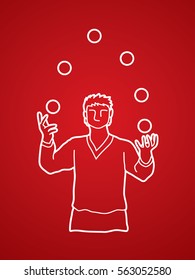A man juggling balls outline graphic vector.