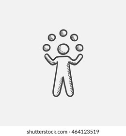 Man Juggling With Balls Sketch Icon For Web, Mobile And Infographics. Hand Drawn Vector Isolated Icon.