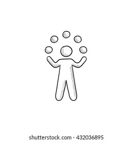 Man juggling with balls vector sketch icon isolated on background. Hand drawn Man juggling with balls icon. Man juggling with balls sketch icon for infographic, website or app.