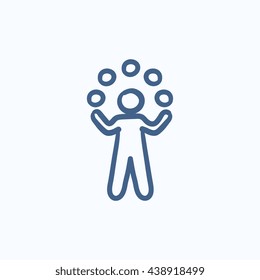 Man juggling with balls vector sketch icon isolated on background. Hand drawn Man juggling with balls icon. Man juggling with balls sketch icon for infographic, website or app.