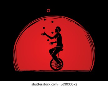 A man juggling balls while cycling designed on sunlight background graphic vector.