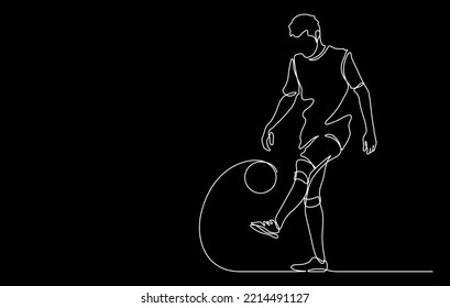man juggling a football playing soccer line art vector illustration. Continuous line drawing style isolated on black background