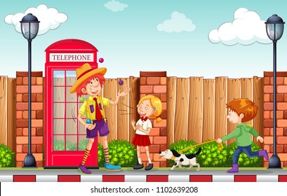 A Man Juggling on Street Side illustration