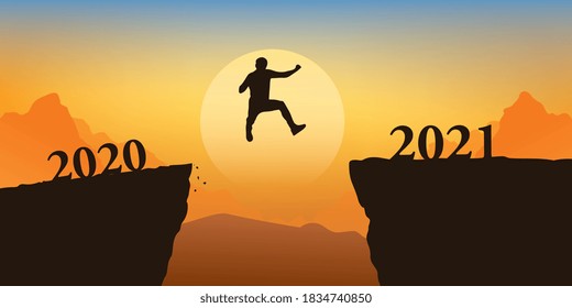 man jump from 2020 to 2021 - new year 2021