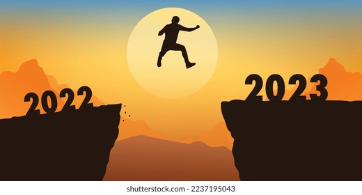 man jump from 2022 to 2023 - new year 2023