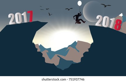 A man jump between 2017 and 2018 years.vector illustration