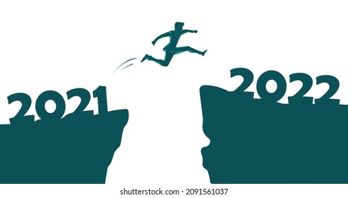 Un hombre salta entre 2021 y 2022 años. Diseño de ilustración vectorial.
