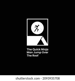 Man jump over the roof unique creative hipster logo icon sign poster design concept vector illustration 