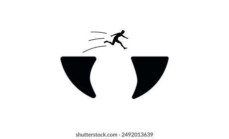 Man jump through the gap, black isolated silhouette