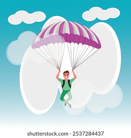 A man jumped with a parachute among the clouds