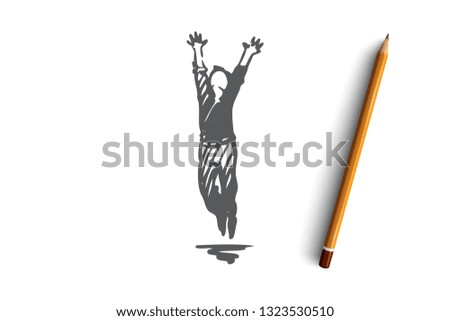 Man, jumping, active, health, motion concept. Hand drawn happy male person jumping concept sketch. Isolated vector illustration.