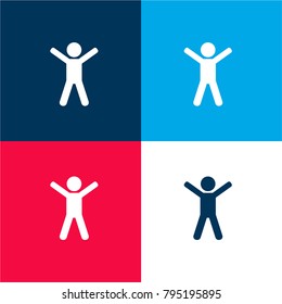 Man Jumping with Arms Raised four color material and minimal icon logo set in red and blue