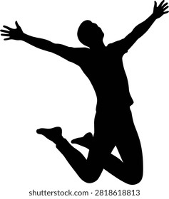 Man jumping, arms spread, ecstatic, celebrating, achievement, happiness.
