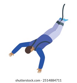Man is jumping from a bridge with a bungee rope in this isometric icon