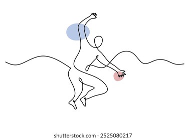 Man jumping continuous one line drawing. people energy concept. Vector illustration minimalist background.