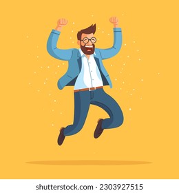 man jumping in excitement wearing suit