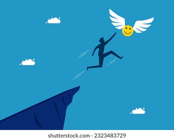 man jumping to grab happiness vector 