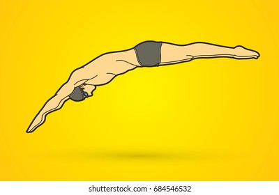 Man jumping into swimming pool graphic vector