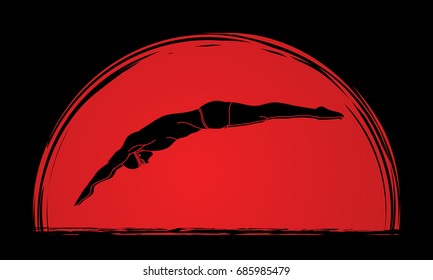 Man jumping into swimming pool designed on sunlight graphic vector