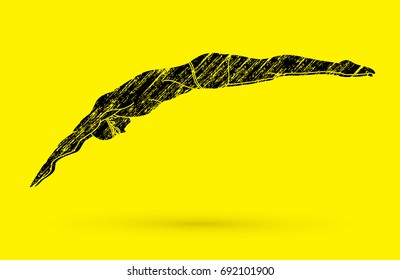 Man jumping into swimming pool designed using grunge brush graphic vector