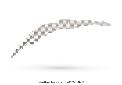 Man jumping into swimming pool designed using dots pixels graphic vector
