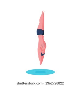 Man jumping into the water. Flat design illustration.