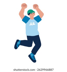A man jumping with joy - Flat, hand-drawn illustration
