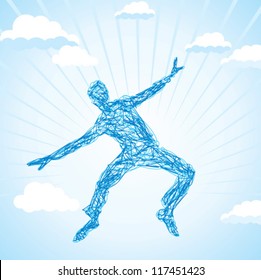 man jumping in a meadow